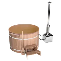 купель шишка с пластиковой вставкой 1700мм (бежевая чаша/светлый фасад) в комплекте печь