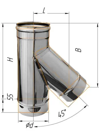 тройник феррум угол 135°, нержавеющий (430/0,5мм), ф100, по воде #