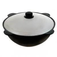 казан чугунный узбекский 4,5л  плоское дно с крышкой